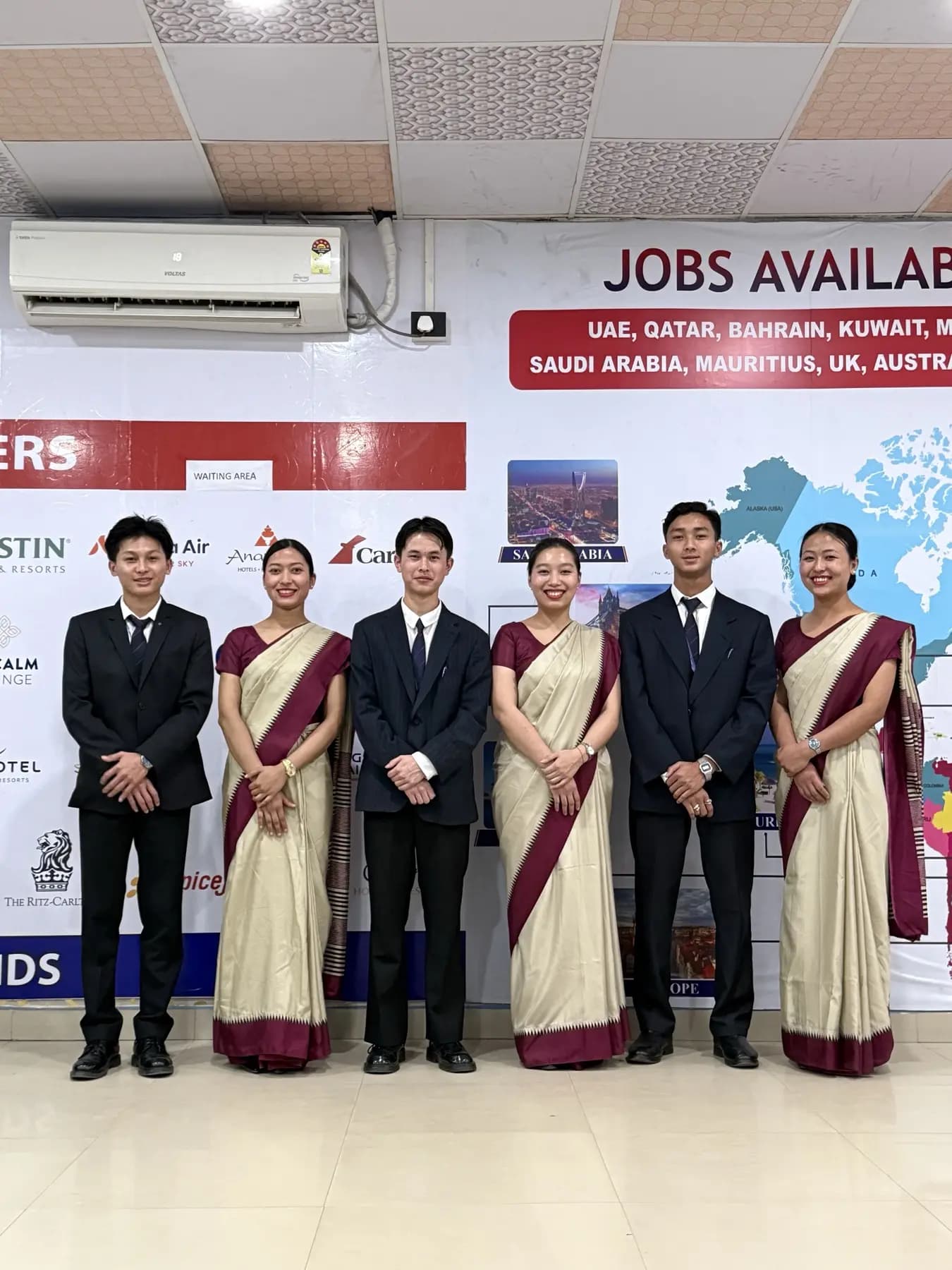 Students in hotel uniform at an on-campus placement drive